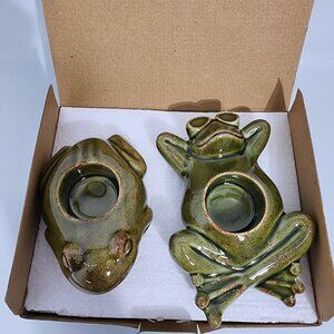 Partylite Frog Ceramic Tealight Candle Holders In Original Box Vintage
